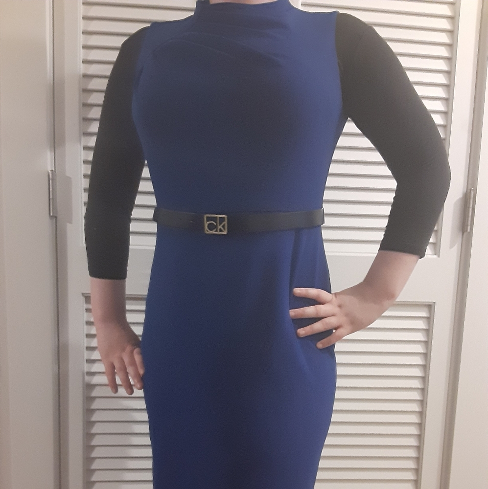 Calvin Klein royal blue dress with black belt